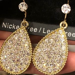 Teardrop Crystal Pave Hook Earrings, Gold